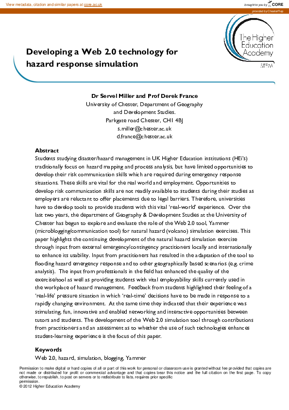 (PDF) Developing a Web 2.0 technology for hazard response simulation