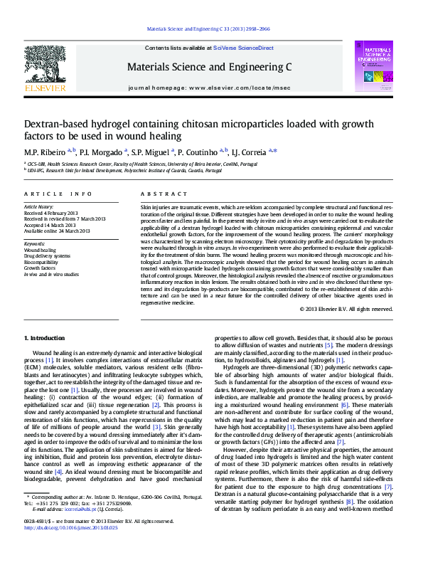 (PDF) Dextran-based hydrogel containing chitosan microparticles loaded ...