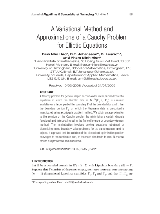 (PDF) A Variational Method and Approximations of a Cauchy Problem for ...