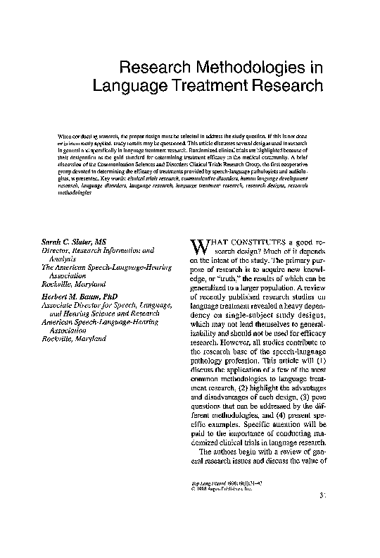 (PDF) Research Methodologies in Language Treatment Research