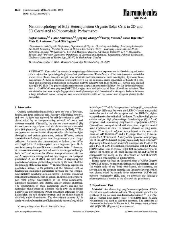 (PDF) Nanomorphology of Bulk Heterojunction Organic Solar Cells in 2D ...