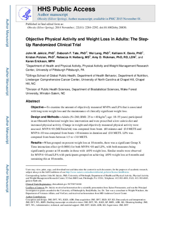 (PDF) Objective physical activity and weight loss in adults: The step ...