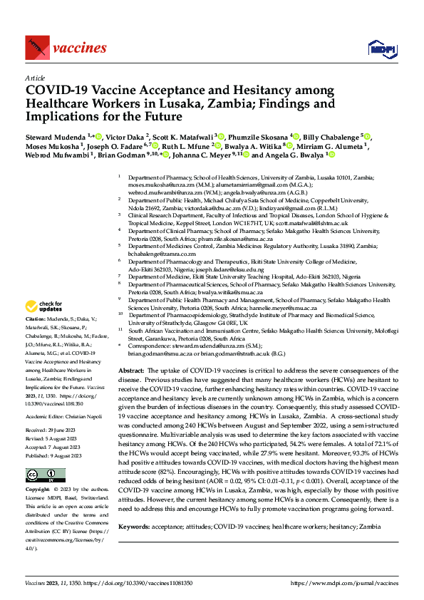 (PDF) COVID-19 Vaccine Acceptance and Hesitancy among Healthcare ...