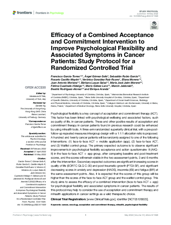 (PDF) Efficacy of a Combined Acceptance and Commitment Intervention to ...