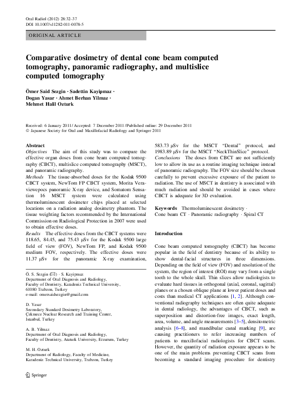 (PDF) Comparative dosimetry of dental cone beam computed tomography ...