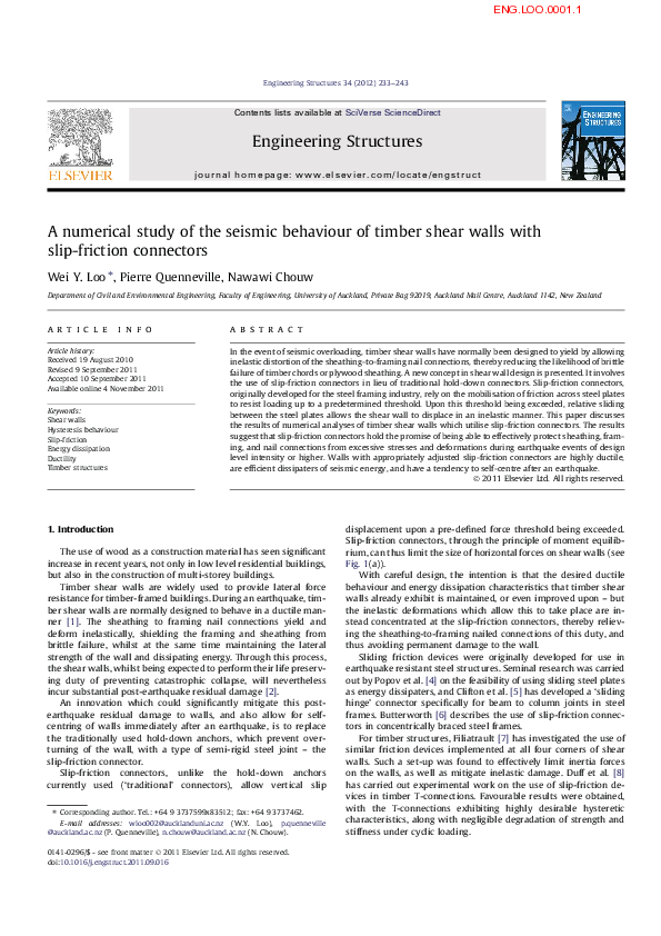 (PDF) A numerical study of the seismic behaviour of timber shear walls ...