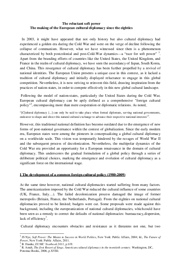 (PDF) The reluctant soft power. A reappraisal of European cultural ...