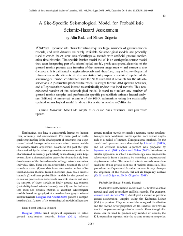 (PDF) A Site-Specific Seismological Model for Probabilistic Seismic ...