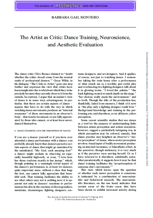 (PDF) The Artist as Critic: Dance Training, Neuroscience, and Aesthetic ...