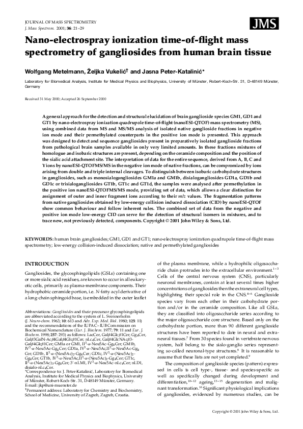(PDF) Nano-electrospray ionization time-of-flight mass spectrometry of ...