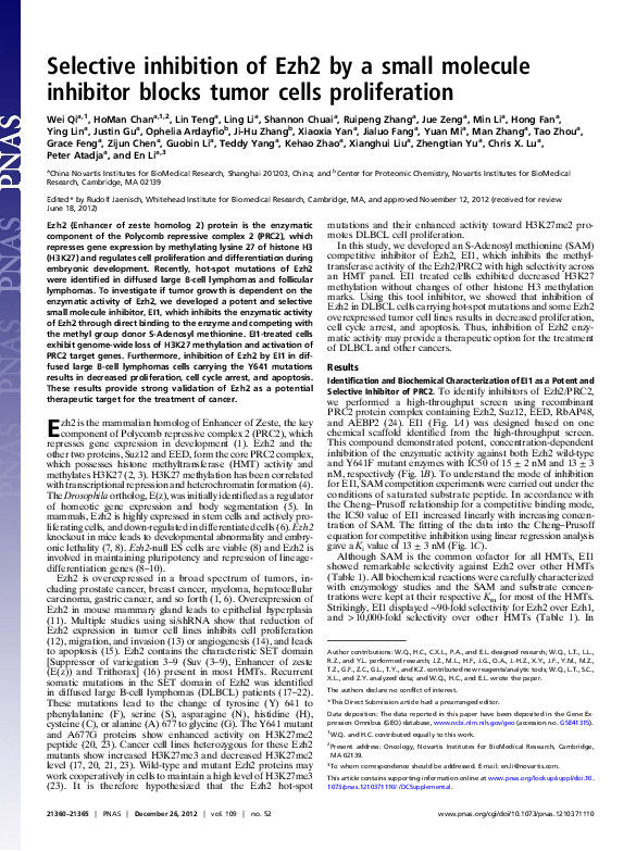 (PDF) Selective inhibition of Ezh2 by a small molecule inhibitor blocks ...