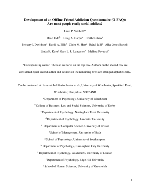 (PDF) Development of an Offline-Friend Addiction Questionnaire (O-FAQ ...
