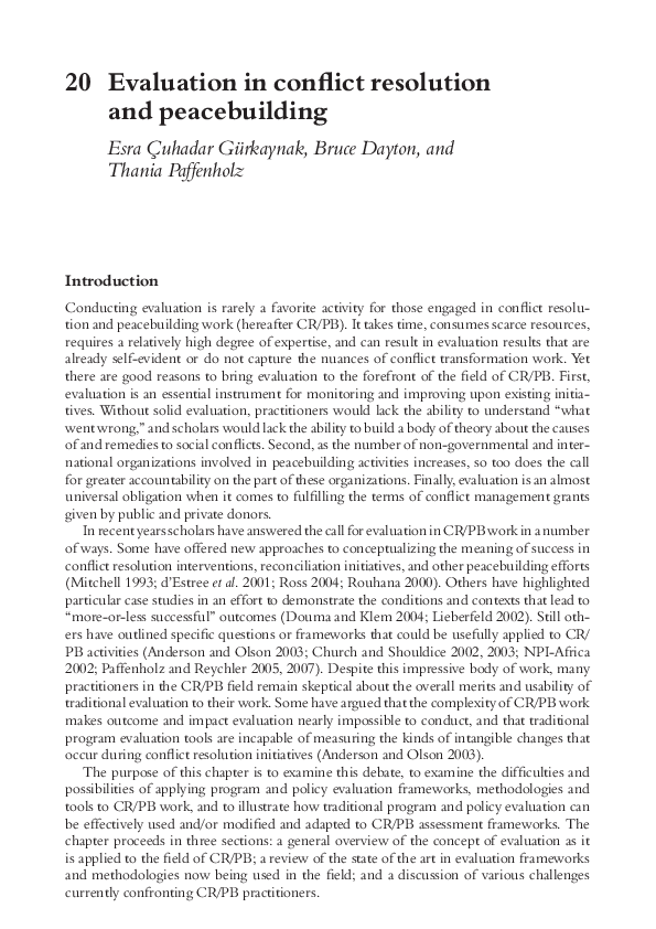 (PDF) Evaluation in conflict resolution and peacebuilding