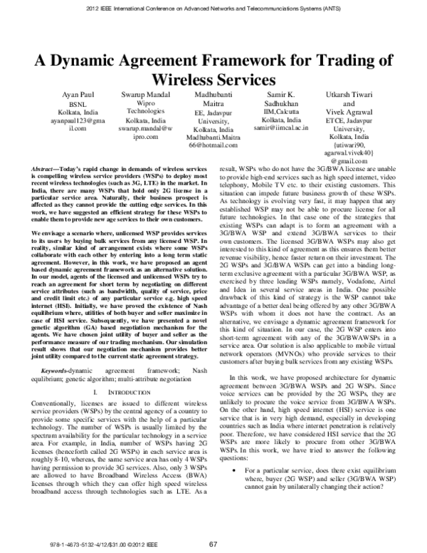 (PDF) A dynamic agreement framework for trading of wireless services