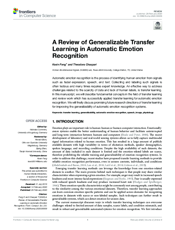 (PDF) A Review of Generalizable Transfer Learning in Automatic Emotion ...