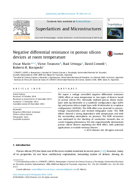 (PDF) Negative differential resistance in porous silicon devices at ...