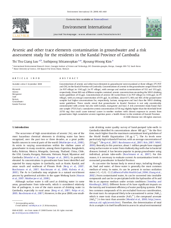(PDF) Arsenic and other trace elements contamination in groundwater and ...