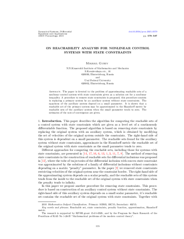 (PDF) On reachability analysis for nonlinear control systems with state ...