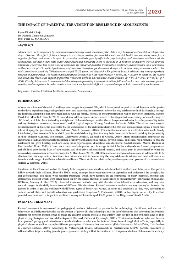 (PDF) The Impact of Parental Treatment on Resilience in Adolescents