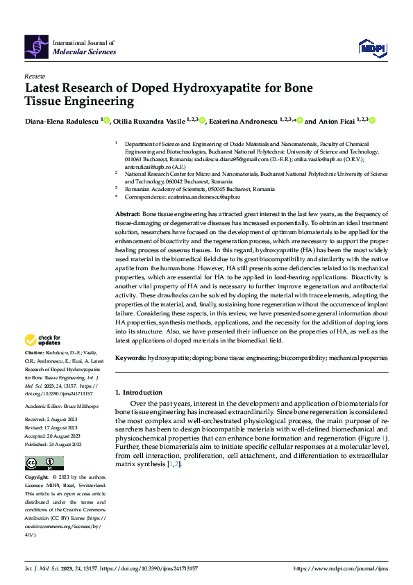 (PDF) Latest Research of Doped Hydroxyapatite for Bone Tissue Engineering