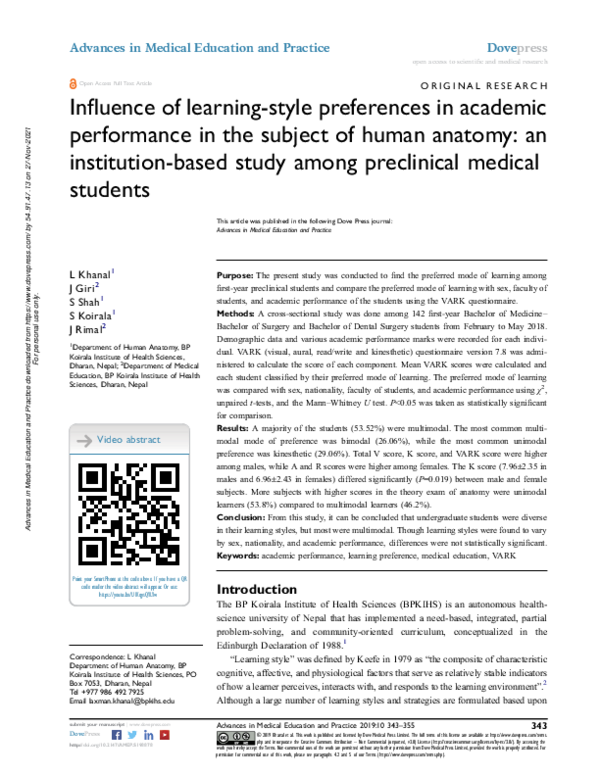 (PDF) Influence of learning-style preferences in academic performance ...
