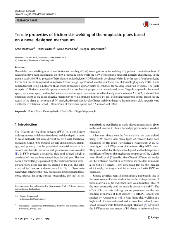 (PDF) Tensile properties of friction stir welding of thermoplastic ...