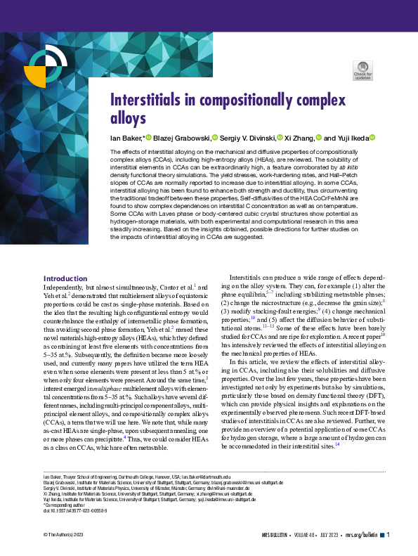 (PDF) Interstitials in compositionally complex alloys
