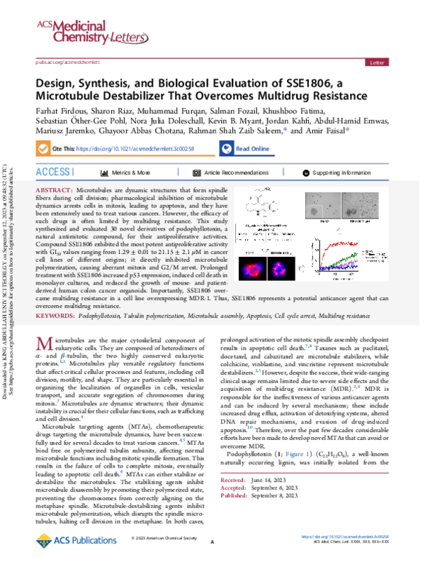 (PDF) Design, Synthesis, and Biological Evaluation of SSE1806, a ...