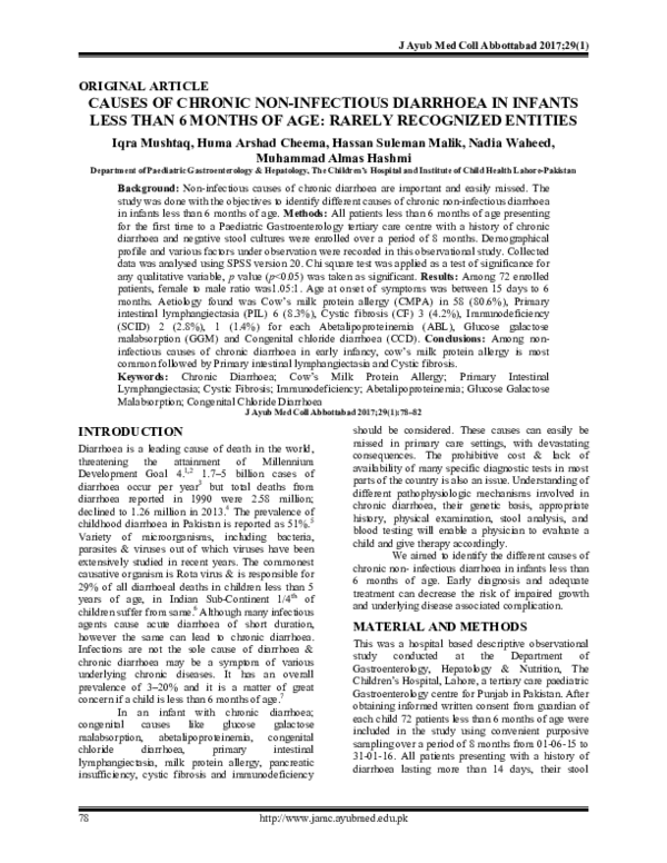 (PDF) Causes Of Chronic NonInfectious Diarrhoea In Infants Less Than 6