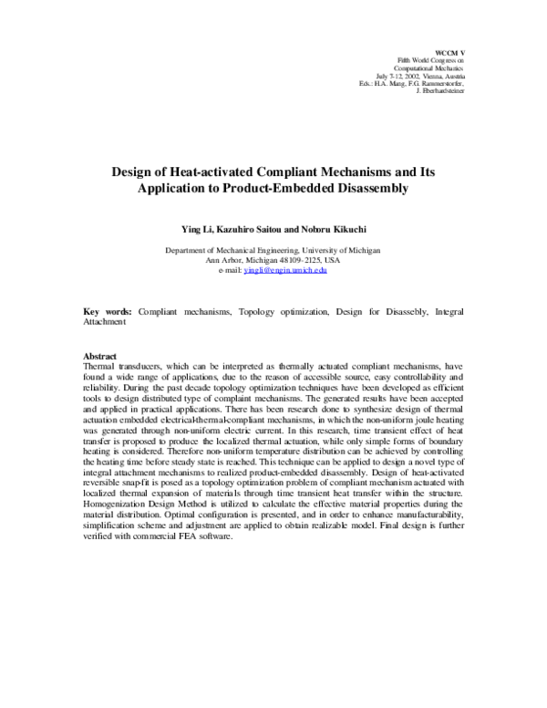 (PDF) Design of heat-activated compliant mechanisms for product ...