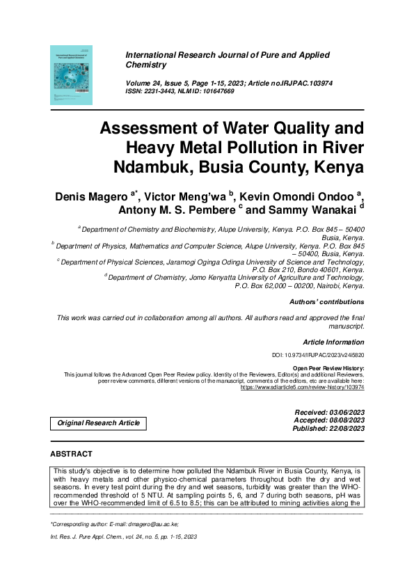 (PDF) Assessment of Water Quality and Heavy Metal Pollution in River ...