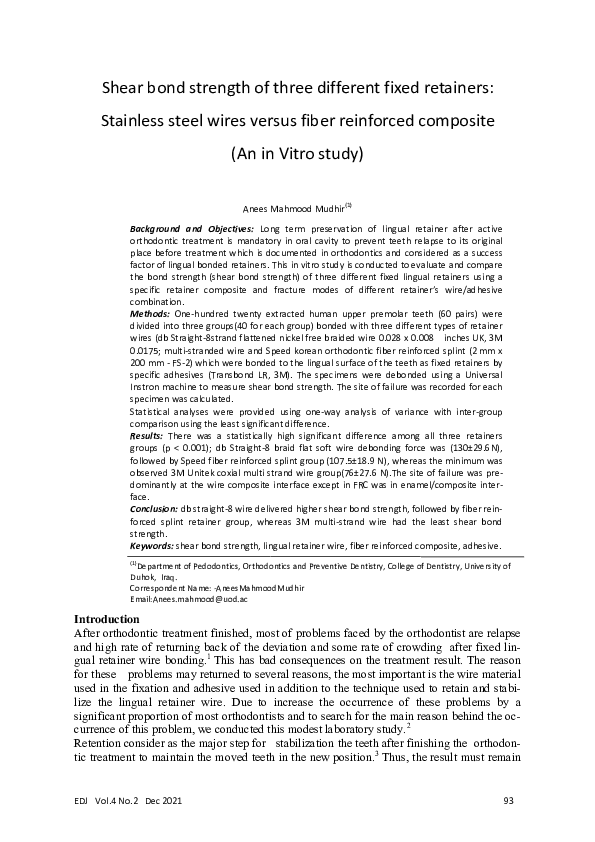 (PDF) Shear bond strength of three different fixed retainers: Stainless ...