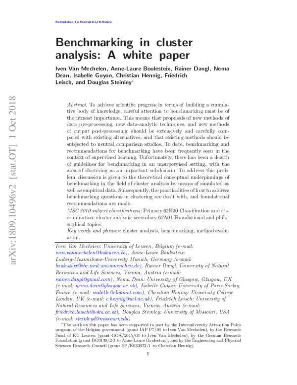 (PDF) Benchmarking in cluster analysis: A white paper