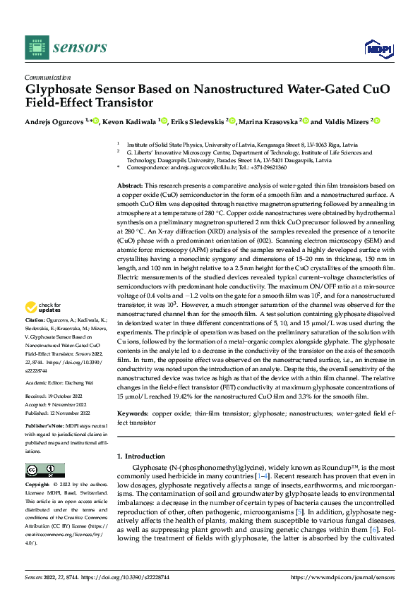 (PDF) Glyphosate Sensor Based on Nanostructured Water-Gated CuO Field ...