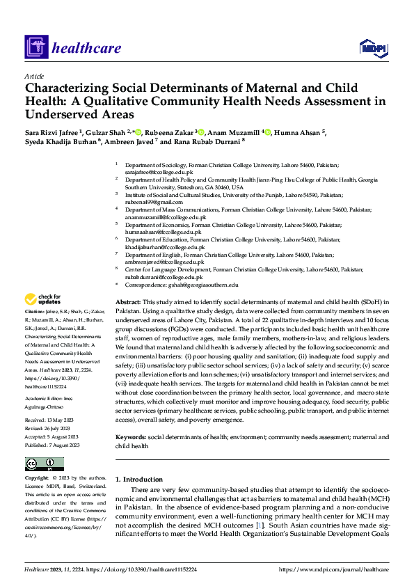 (PDF) Characterizing Social Determinants of Maternal and Child Health ...