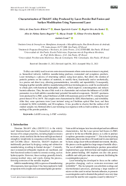 (PDF) Characterization of Ti6Al4V Alloy Produced by Laser-Powder Bed ...