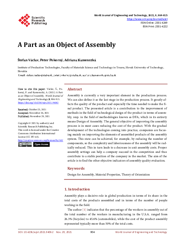 (PDF) A Part as an Object of Assembly