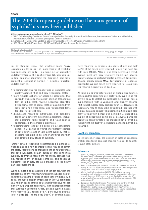 (PDF) The ‘2014 European guideline on the management of syphilis’ has ...