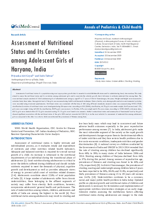 (PDF) Assessment of Nutritional Status and Its Correlates among ...