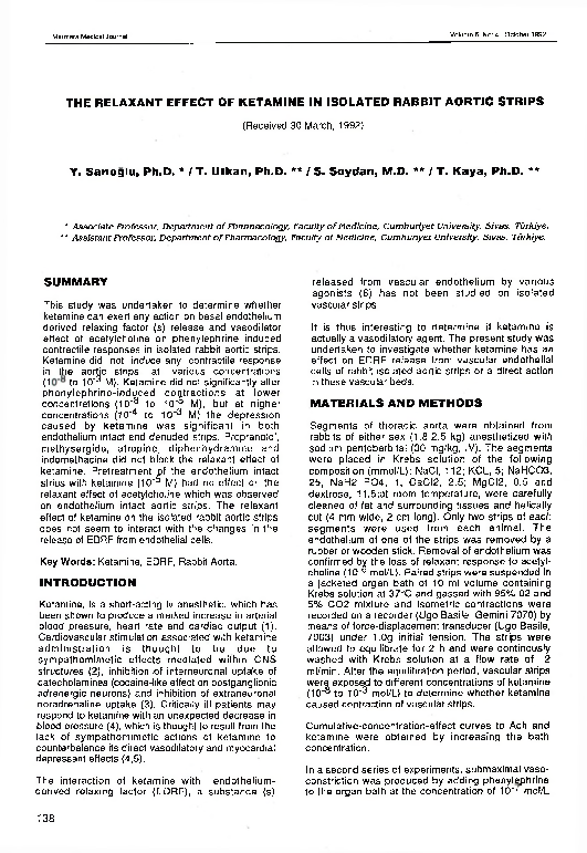 (PDF) The relaxant effect of ketamine in isolated rabbit aortic strips