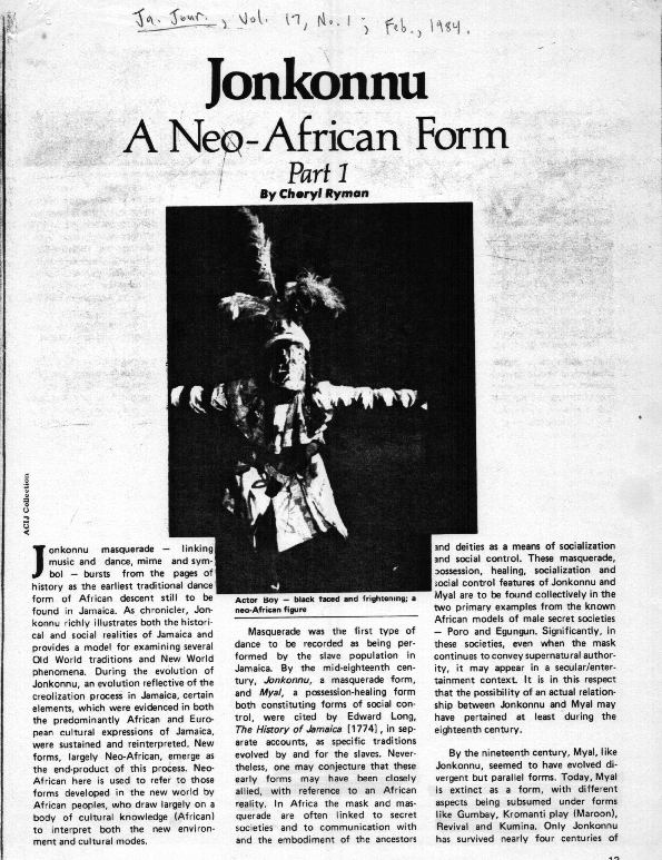 (PDF) Ryman Jonkonnu A Neo African Form, Part I