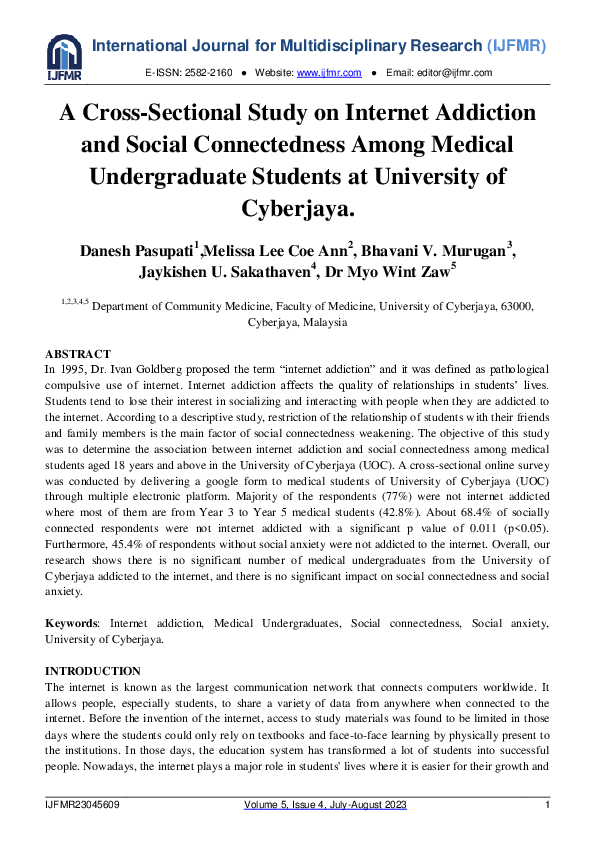 (PDF) A Cross-sectional Study on Internet Addiction and Social ...