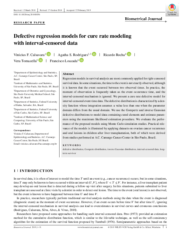 (PDF) Defective regression models for cure rate modeling with interval ...