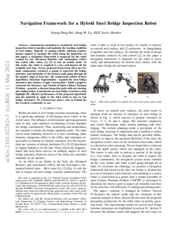 (PDF) Navigation Framework for a Hybrid Steel Bridge Inspection Robot