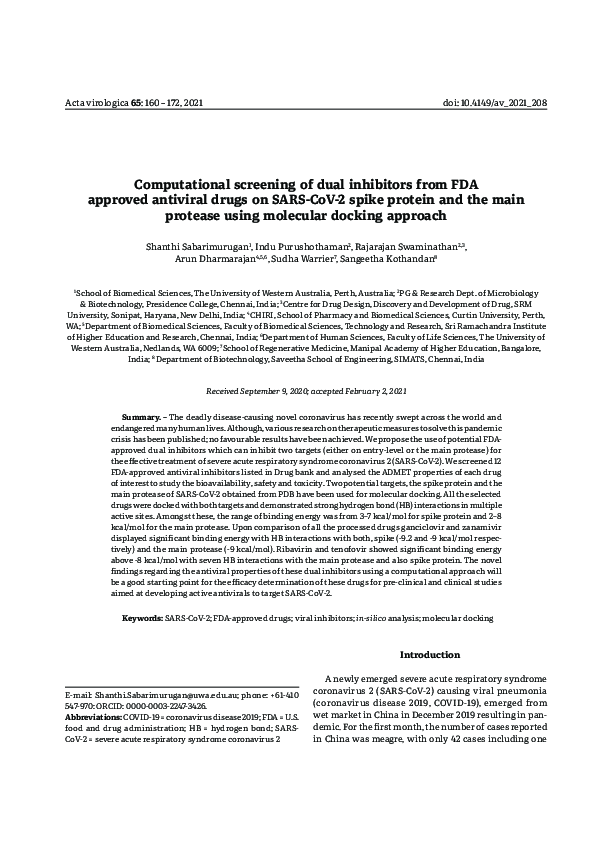 (PDF) Computational screening of dual inhibitors from FDA approved ...
