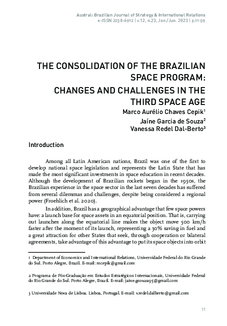 (PDF) THE CONSOLIDATION OF THE BRAZILIAN SPACE PROGRAM: CHANGES AND ...