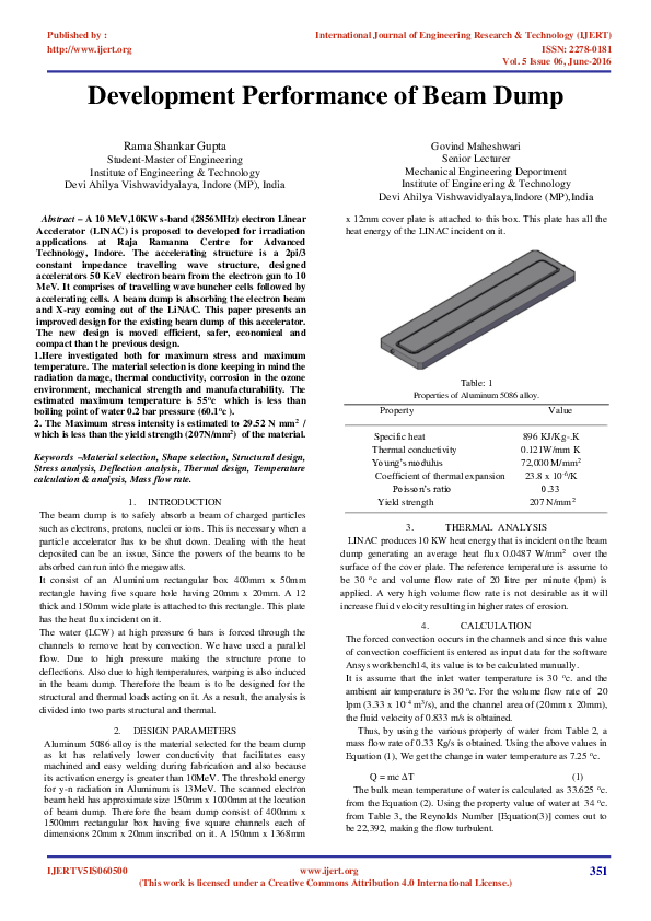 (PDF) Development Performance of Beam Dump
