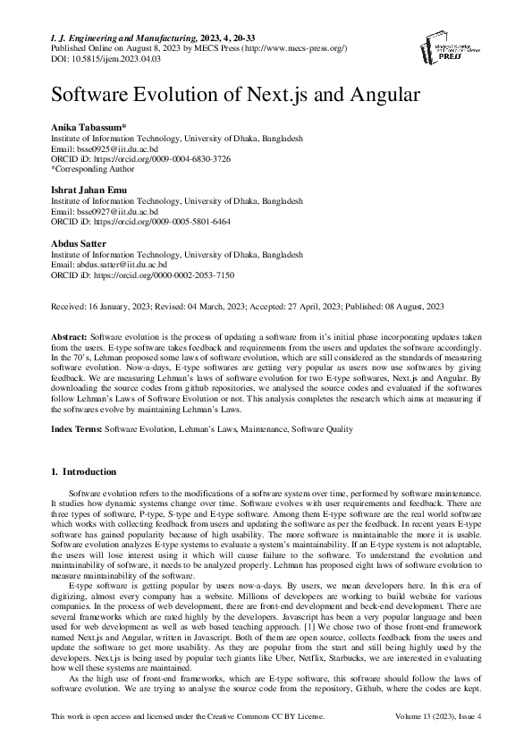 (PDF) Software Evolution of Next.js and Angular