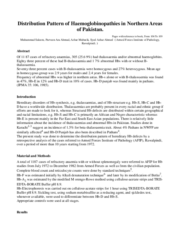 (PDF) Distribution pattern of haemoglobinopathies in northern areas of ...