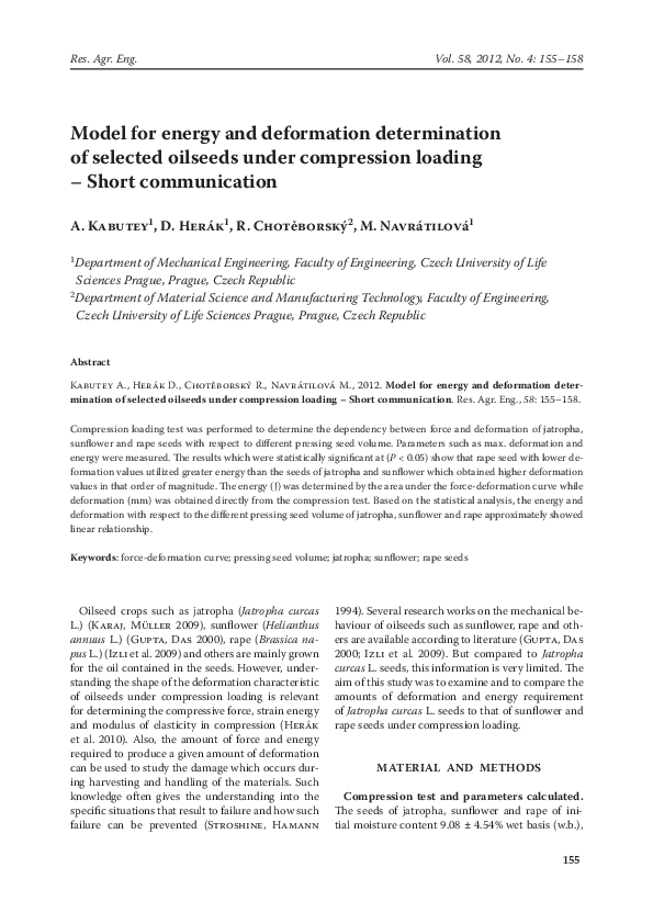 (PDF) Model for energy and deformation determination of selected ...